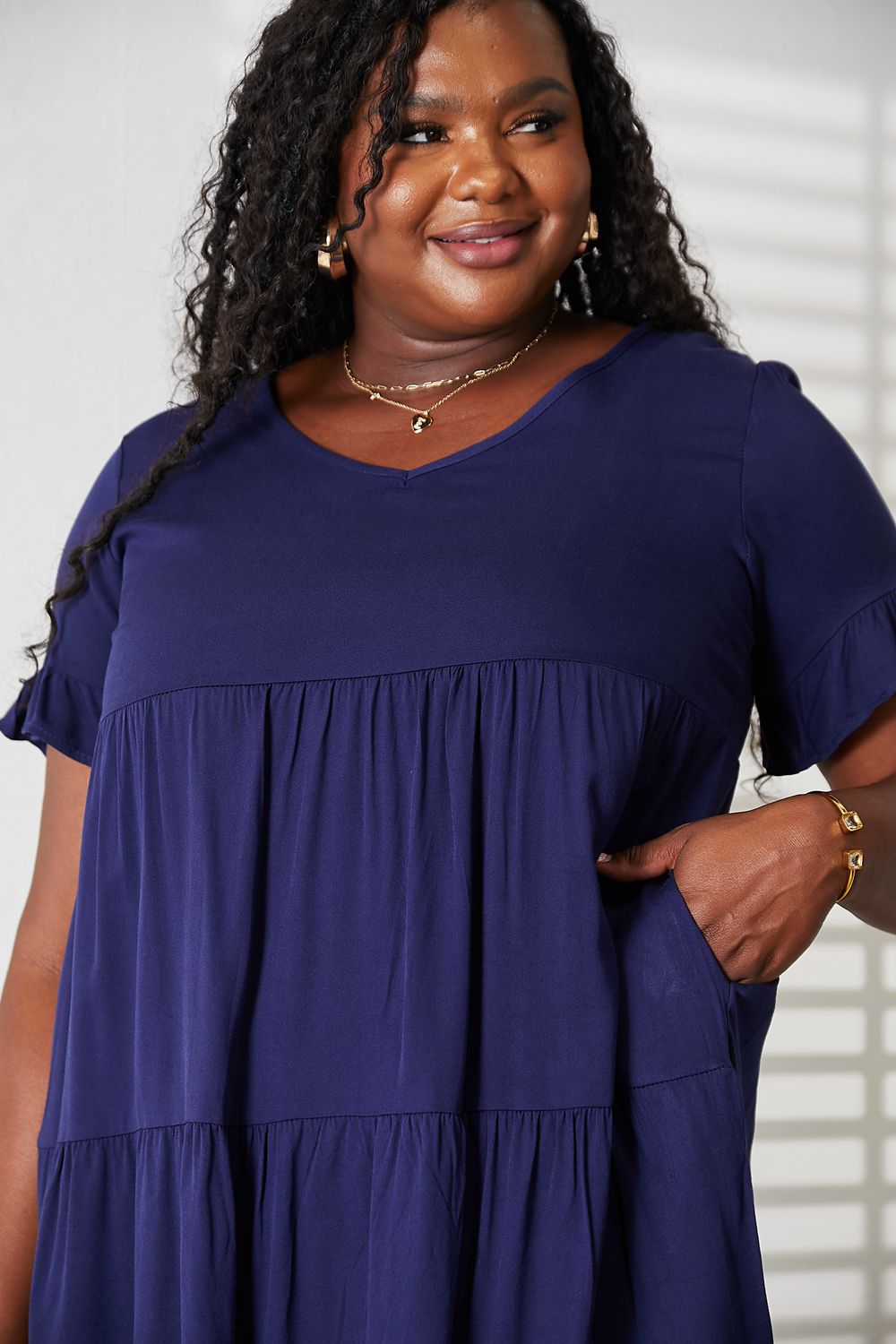 V-Neck Flounce Sleeve Tiered Dress Trandify deal