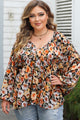 Plus Size Floral V-Neck Balloon Sleeve Blouse Trandify deal