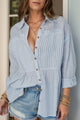 Frill Striped Collared Neck Long Sleeve Shirt - Trandify Deal