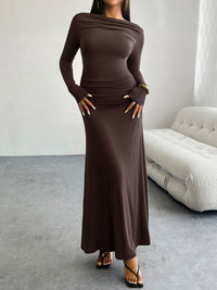 Devine Ruched Long Sleeve Maxi Dress Trandify Deal
