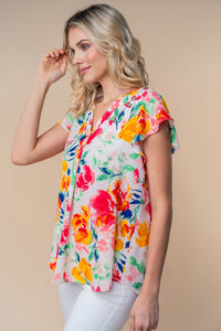 White Birch Full Size Short Sleeve Floral Woven Top Trandify deal
