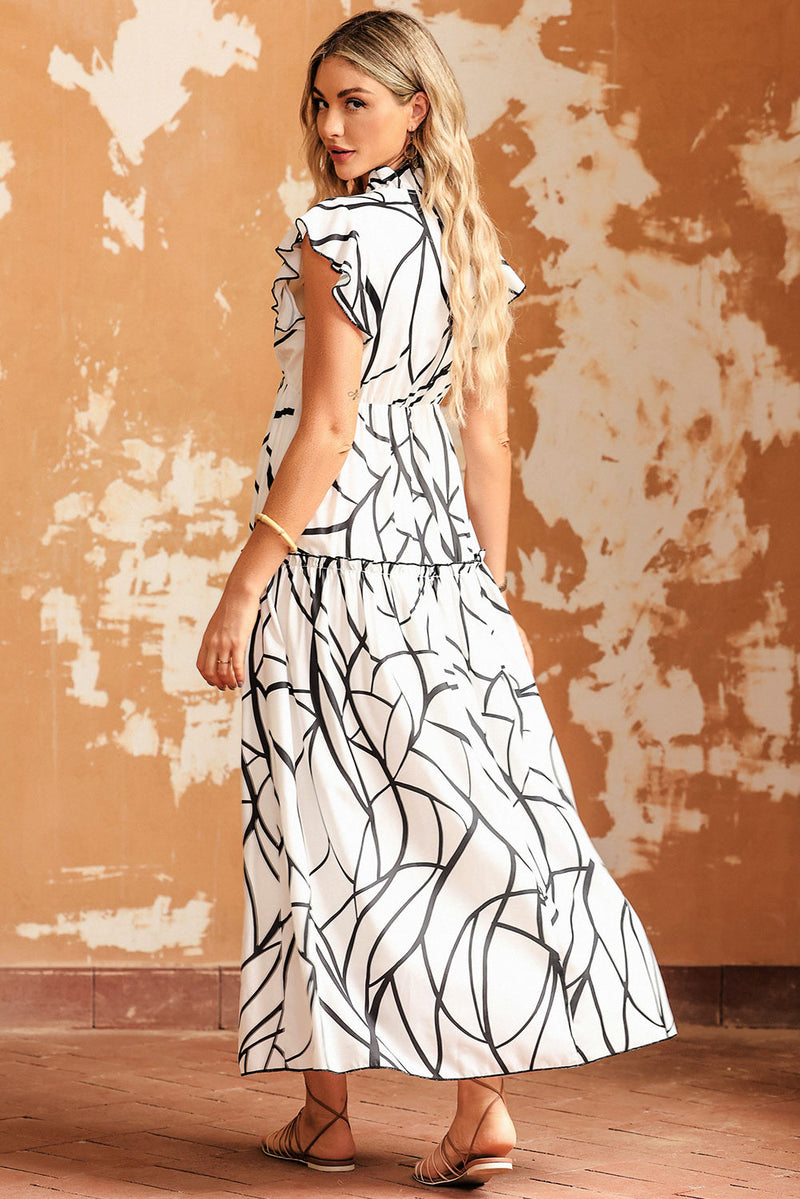 Ruffled Printed Surplice Cap Sleeve Dress Trandify deal