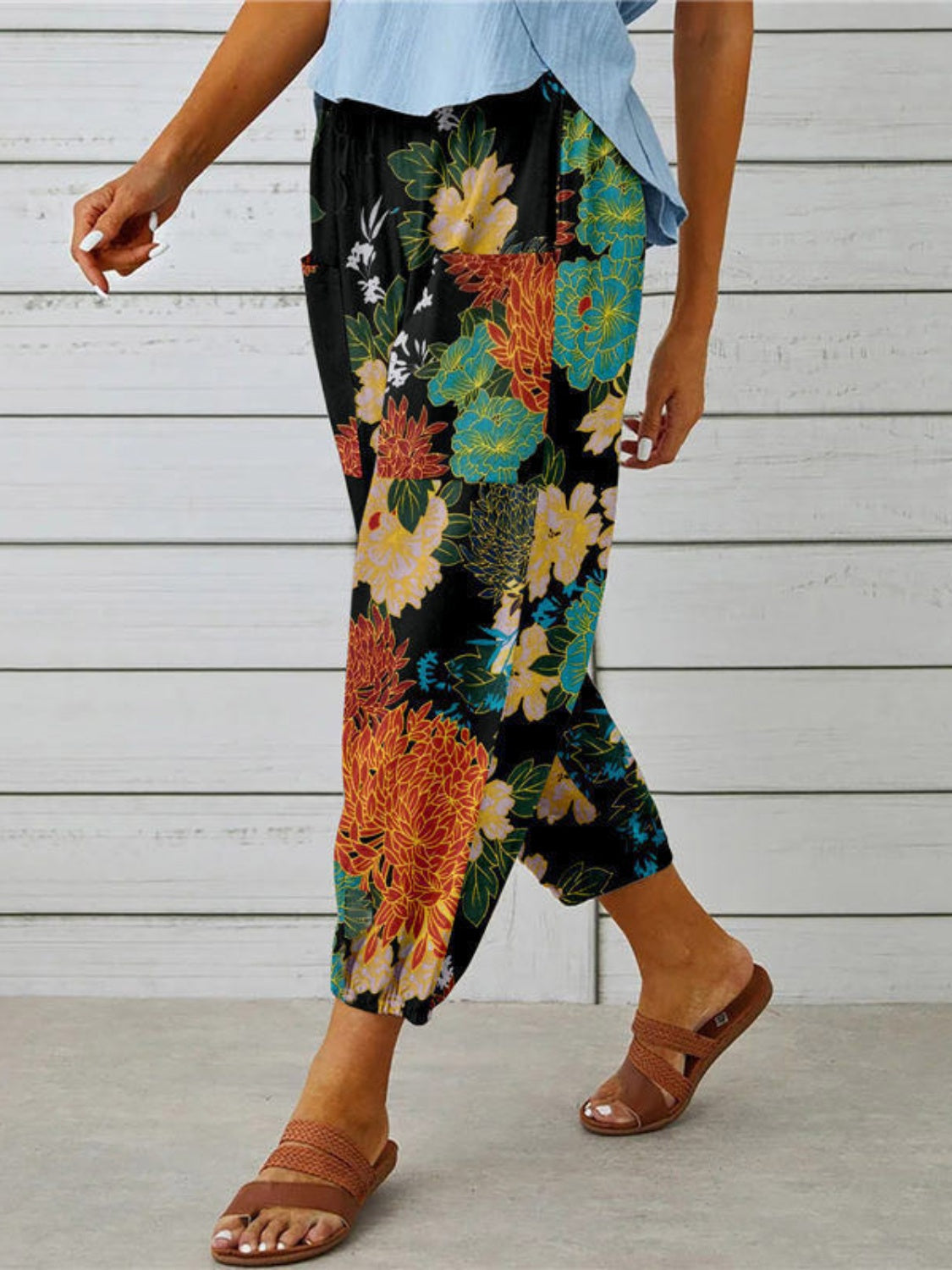 Printed Tied Cropped Pants Trandify deal