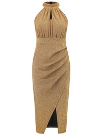 Slit Ruched Mock Neck Sleeveless Dress Trandify deal