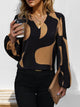 Perfee Frill Notched Long Sleeve Blouse Trandify Deal