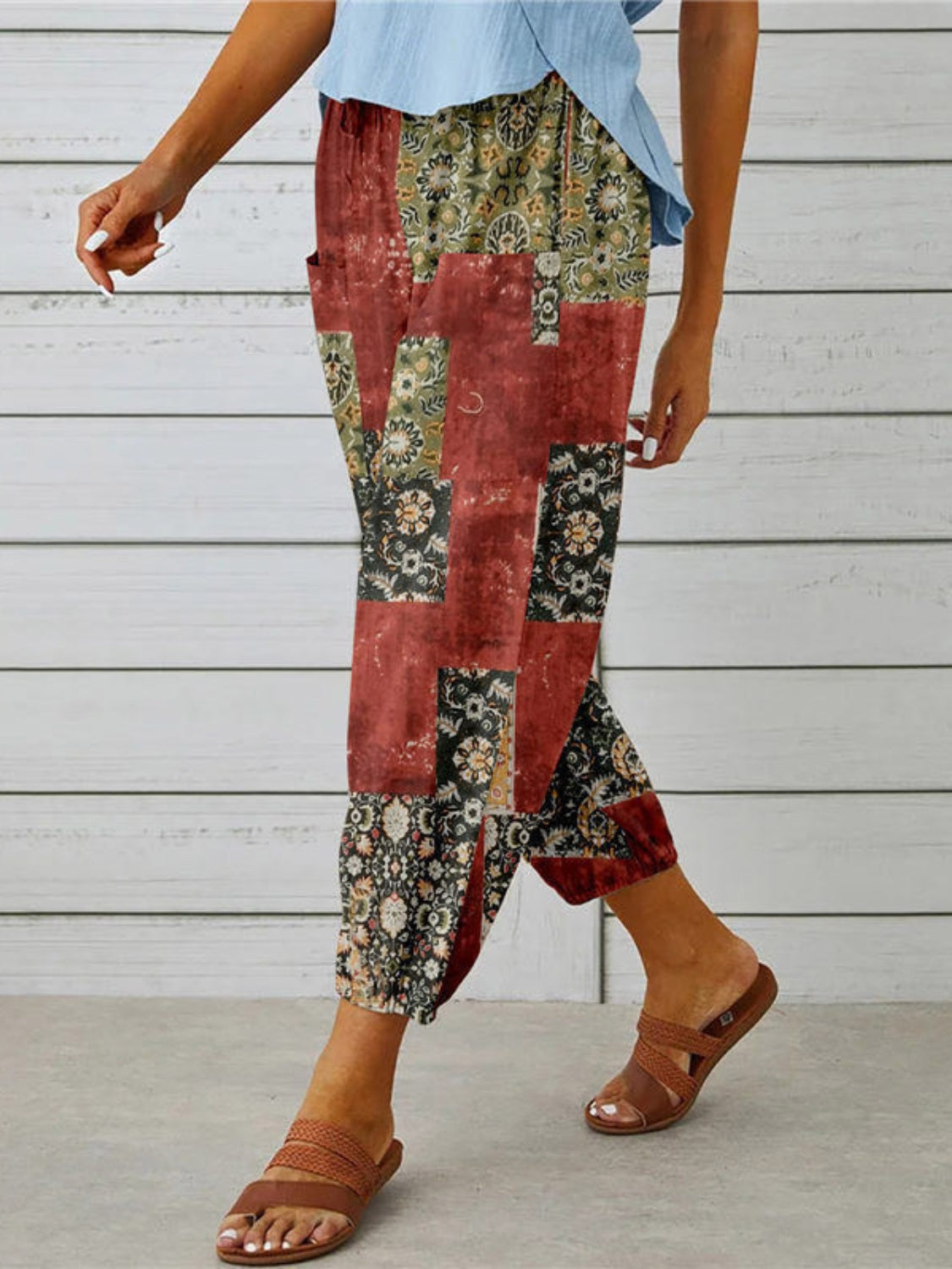 Printed Tied Cropped Pants Trandify deal