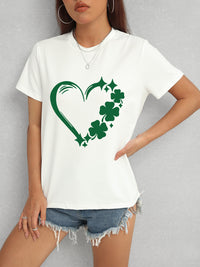 Heart Lucky Clover Round Neck Short Sleeve T-Shirt Trandify deal