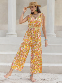 Women’s Printed V-Neck Tie Shoulder Jumpsuit – Trendy & Comfortable – TrandifyDeal