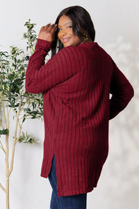 Basic Bae Full Size Ribbed Round Neck Long Sleeve Slit Top Trandify Deal