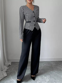 Women's Houndstooth Blazer & Wide Leg Pants Set