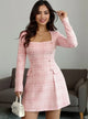 Women’s Stretchy Square Neck Dress – Office & Party Wear – Trendy Long Sleeve Midi Dress