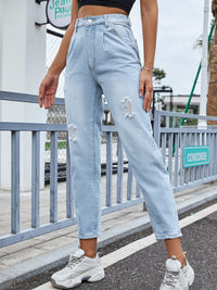 Distressed Straight Jeans with Pockets Trandify Deal