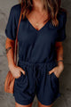 Full Size Drawstring V-Neck Short Sleeve Romper Trandify deal