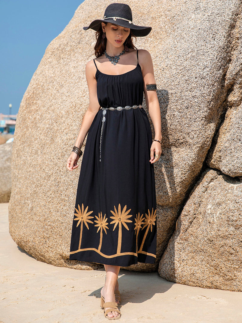 Embroidered Scoop Neck Midi Cami Dress Trandify Deal
