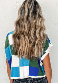 Contrast Plaid Round Neck Cap Sleeve Sweater Trandify Deal