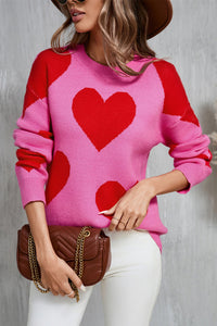 Angel Wings Contrast Heart Dropped Shoulder Long Sleeve Sweater Trandify Deal