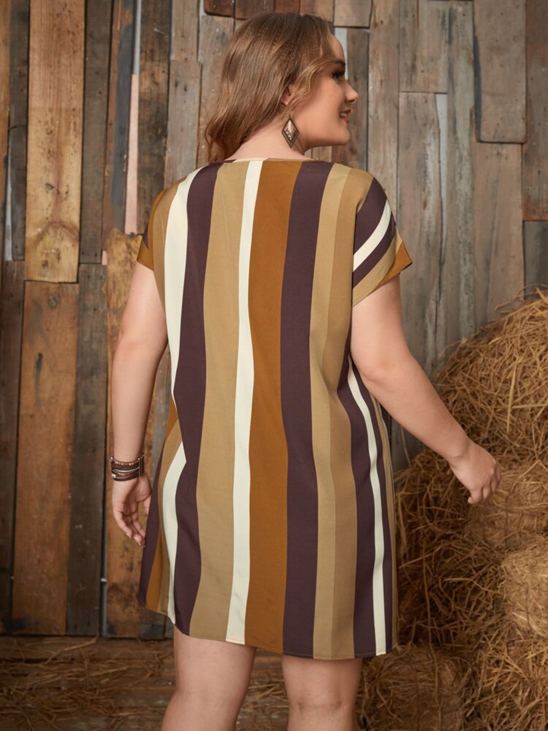 Plus Size Striped Short Sleeve Mini Dress Trandify deal