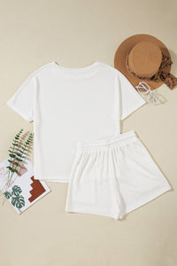 Waffle-Knit Sequin Round Neck Top and Shorts Set Trandify deal