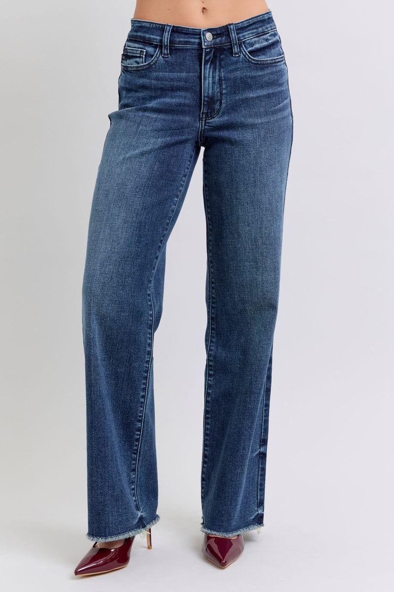 Judy Blue Full Size Raw Hem Mid Rise Jeans - Trandify Deal