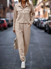 Plaid Texture Snap Down Top and Pants Set Trandify deal
