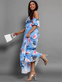 Pleated Floral Off-Shoulder Short Sleeve Midi Dress Trandify deal