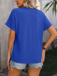 Mandy Eyelet Notched Short Sleeve T-Shirt Trandify deal