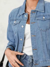 Women's Long Sleeve Denim Jacket - Button Up & Stretch Fit