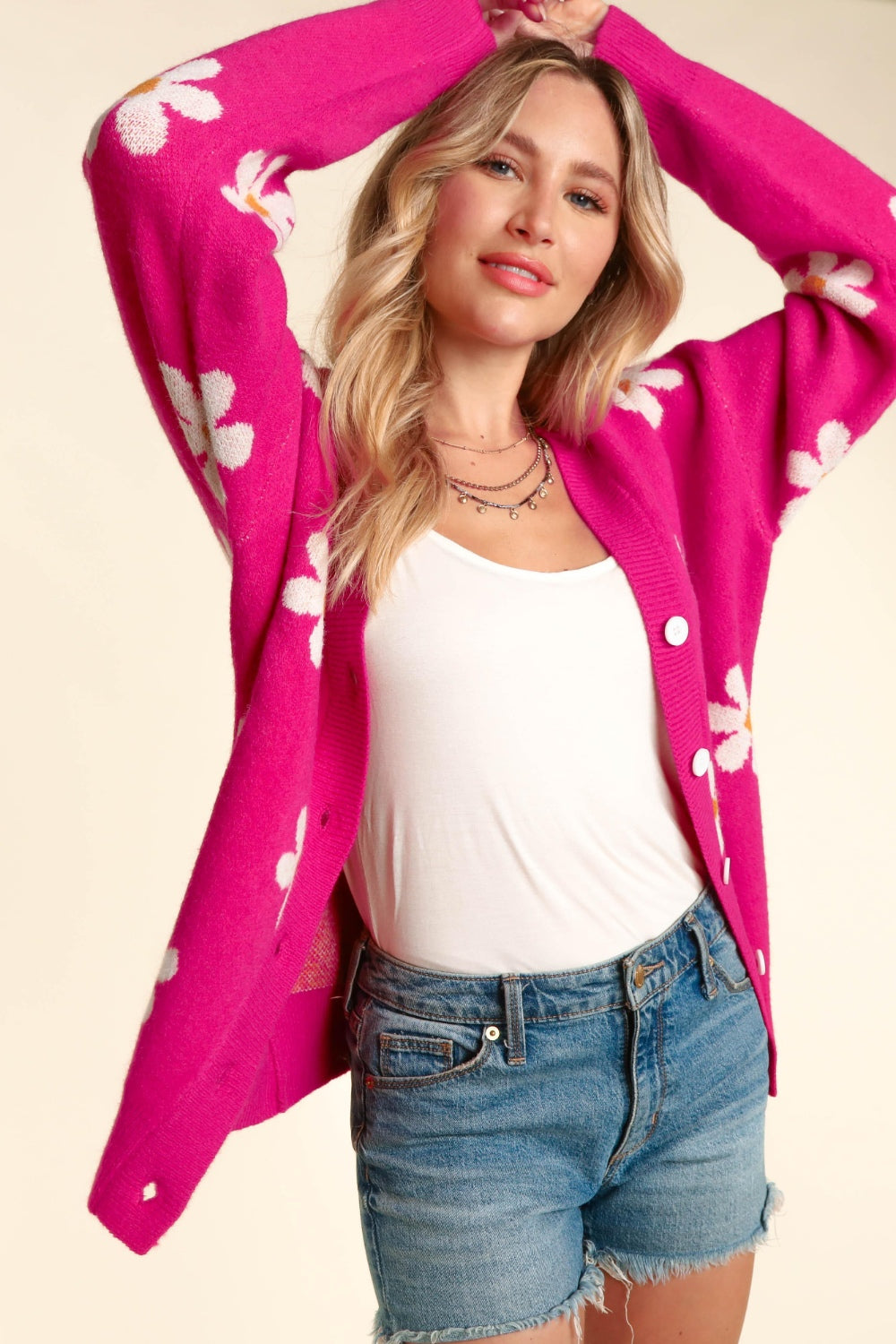 Haptics Full Size Daisy Floral Button Down Long Sleeve Cardigan Trandify deal
