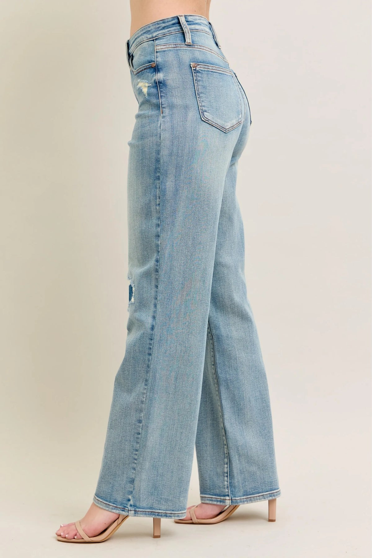Judy Blue Destroyed Knee Patch Jeans women's straight leg destroyed detail denim