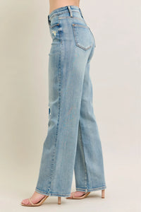 Judy Blue Destroyed Knee Patch Jeans women's straight leg destroyed detail denim