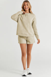 Double Take Full Size Texture Long Sleeve Top and Drawstring Shorts Set Trandify Deal