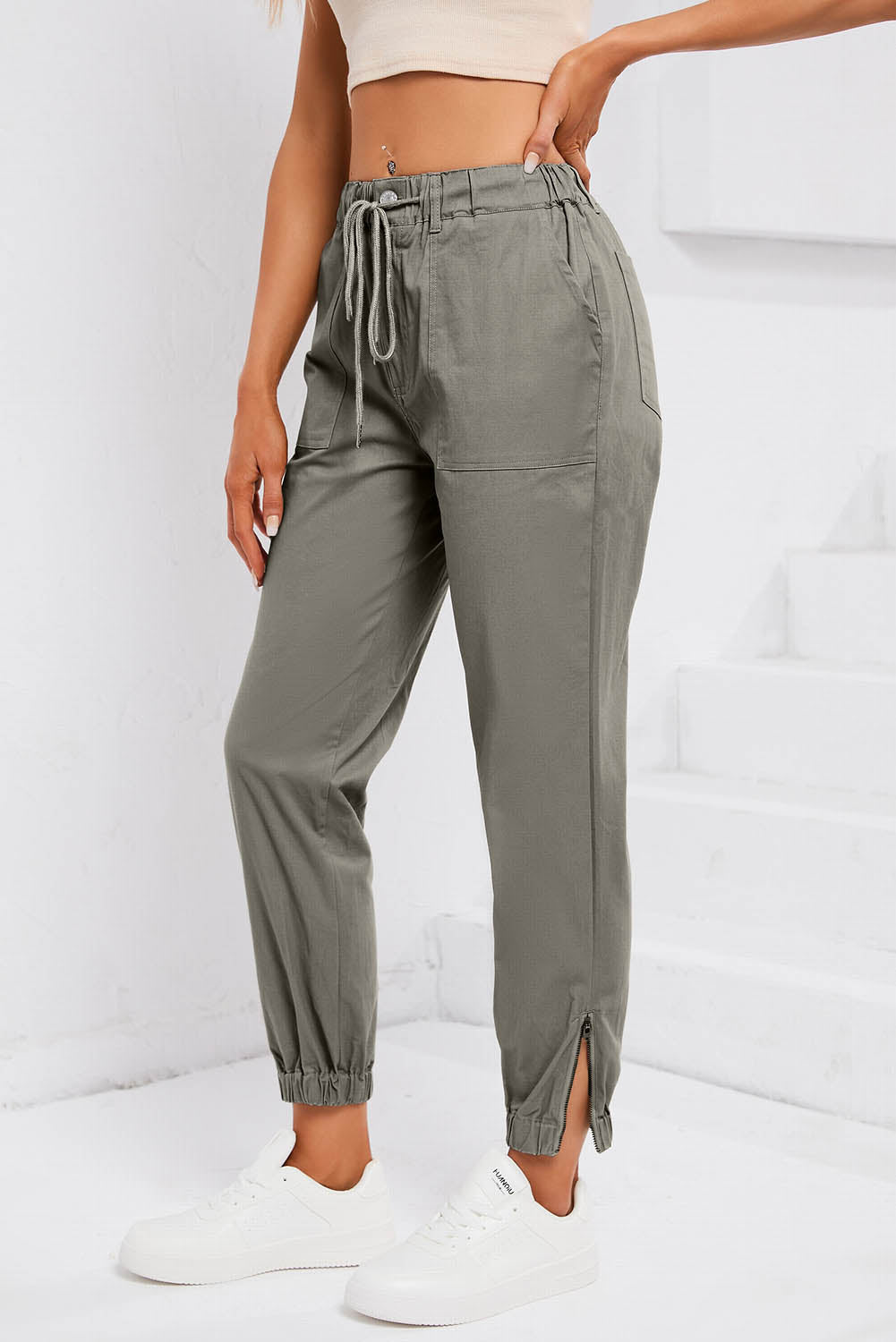 Drawstring Side Zip Joggers - Trandify Deal