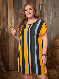 Plus Size Striped Short Sleeve Mini Dress Trandify deal