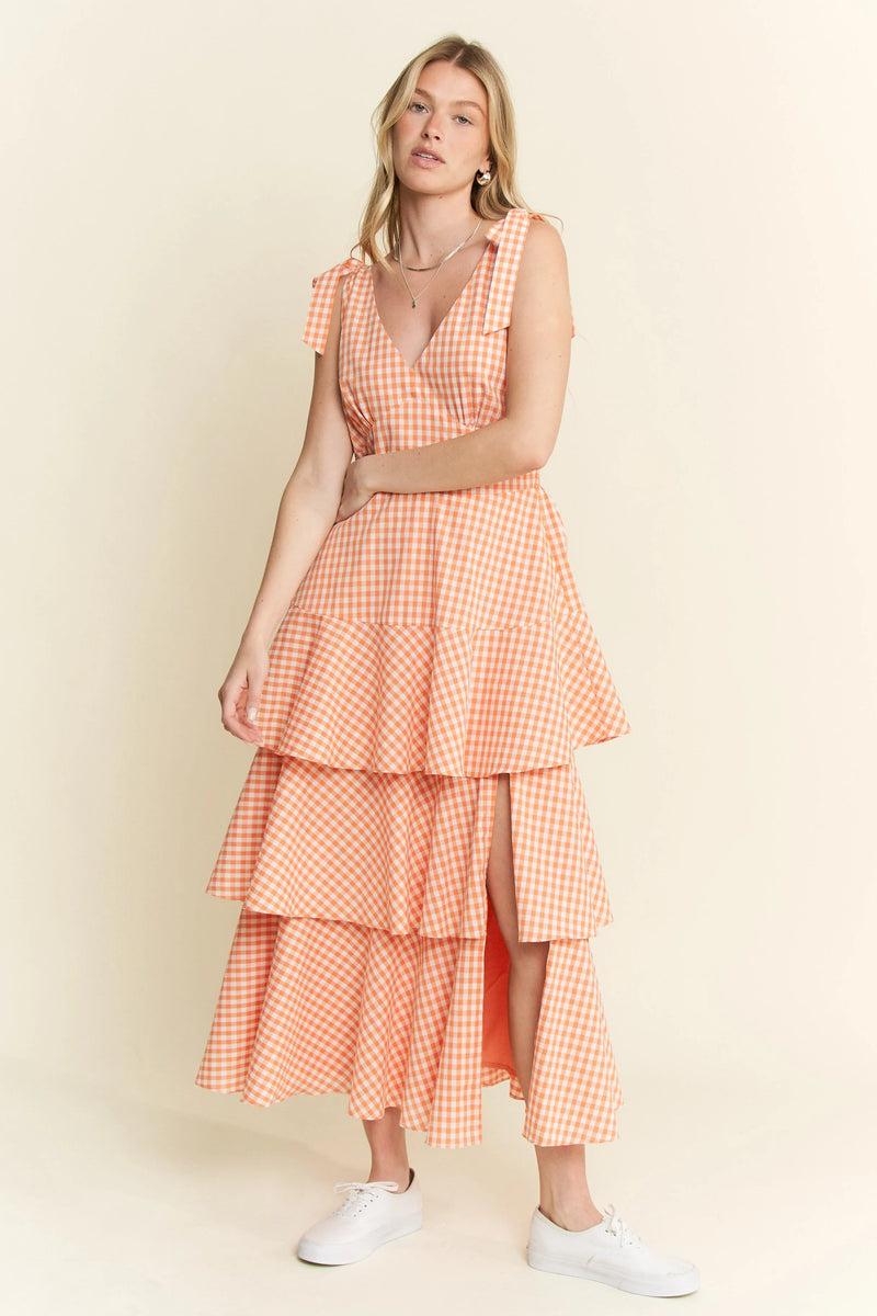 Flowy Checkered Print Dress with Ruffled Skirt – Casual Women’s Fashion