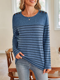 Lovelet Striped Round Neck Long Sleeve T-Shirt Trandify Deal