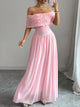 Off-Shoulder Rose Embellished Maxi Dress – Floral Bohemian Summer Gown for Women
