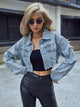Distressed Raw Hem Cropped Denim Jacket for Women - Front View