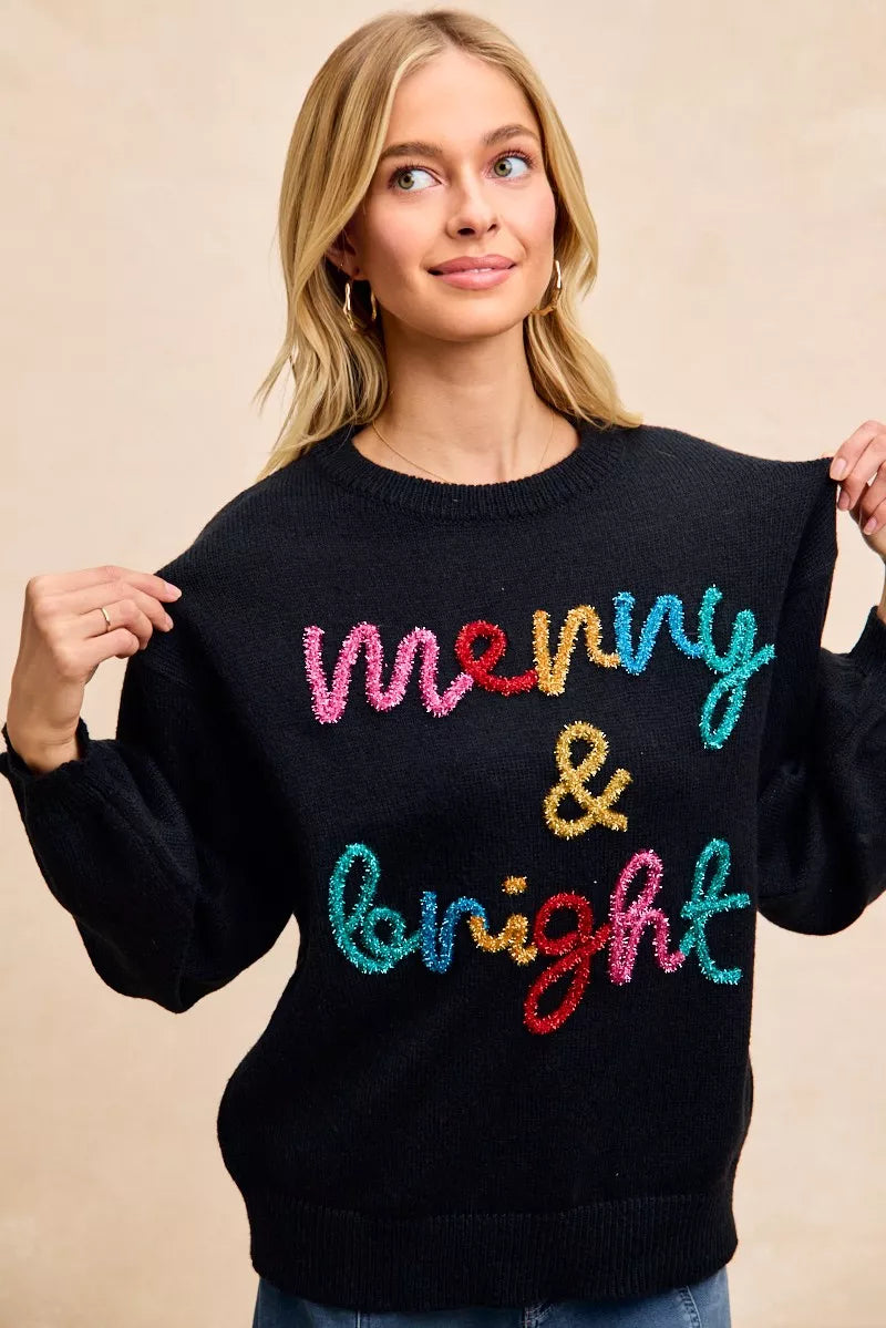 BiBi Tinsel Christmas Sweater | Embroidered Holiday Wear