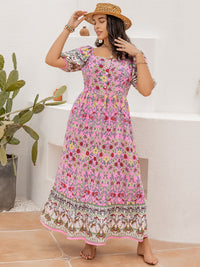 Plus Size Printed Square Neck Ruffle Hem Dress Trandify deal