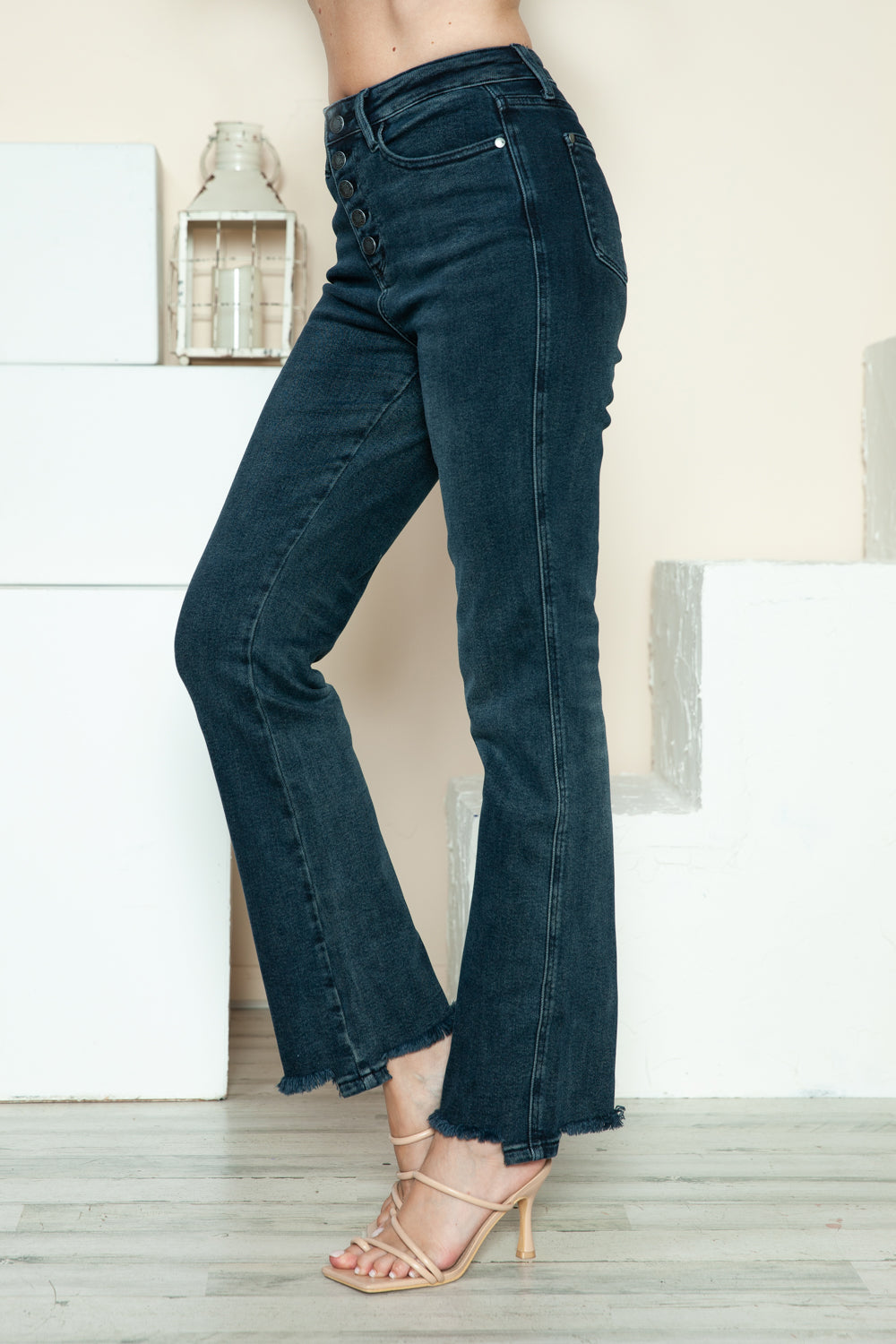 Judy Blue Full Size Button Fly Hem Destroy Straight Jeans Trandify Deal