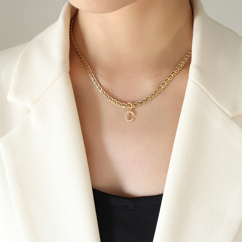 Brass Inlaid Zircon Letter Pendant Necklace Trandify deal