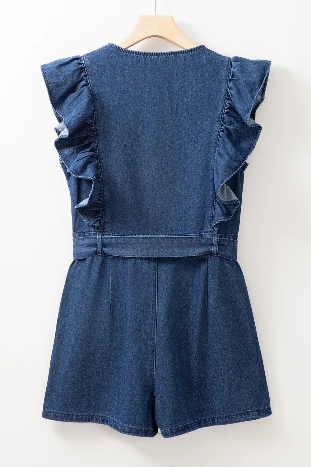Women’s Blue Denim Romper with Ruffles & Zip Front – TrandifyDeal