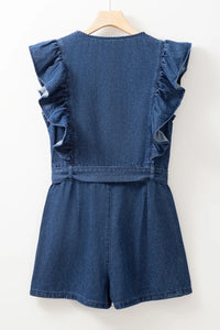 Women’s Blue Denim Romper with Ruffles & Zip Front – TrandifyDeal