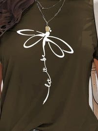 Dragonfly Graphic Round Neck Short Sleeve T-Shirt Trandify deal
