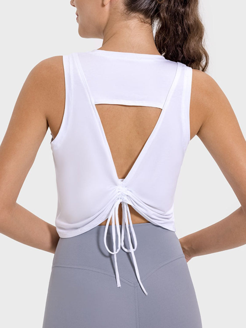 Millennia Drawstring Cutout Round Neck Active Tank Trandify deal