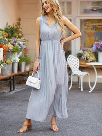 Ruched Notched Sleeveless Midi Dress Trandify deal