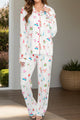 Printed Collared Neck Long Sleeve Top and Pants Lounge Set Trandify Deal