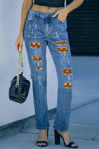 Distressed Pumpkin Pattern Jeans with Pockets Trandify Deal