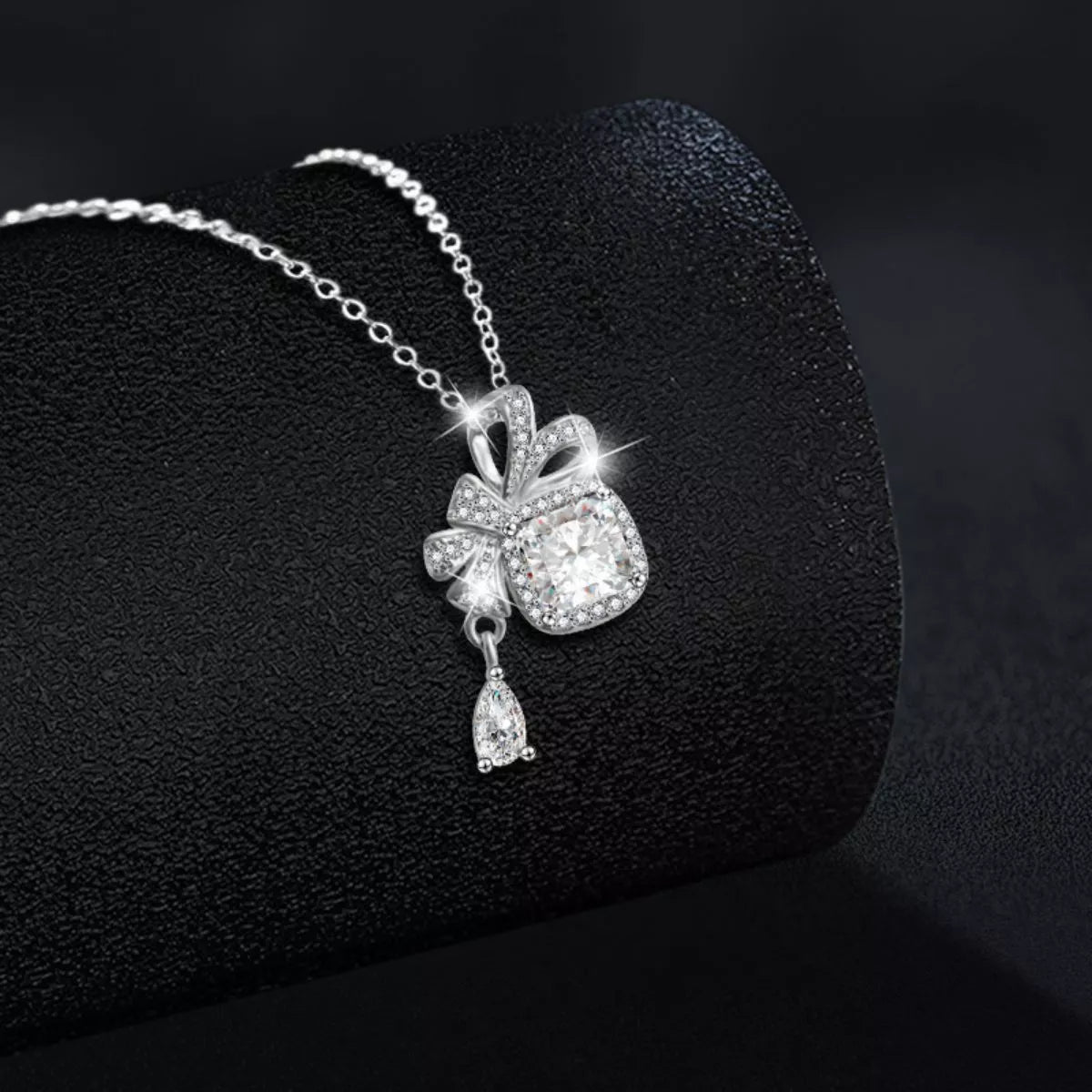 Moissanite Bowknot Pendant Necklace - Sterling Silver