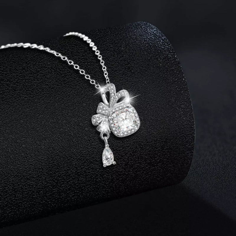 Moissanite Bowknot Pendant Necklace - Sterling Silver